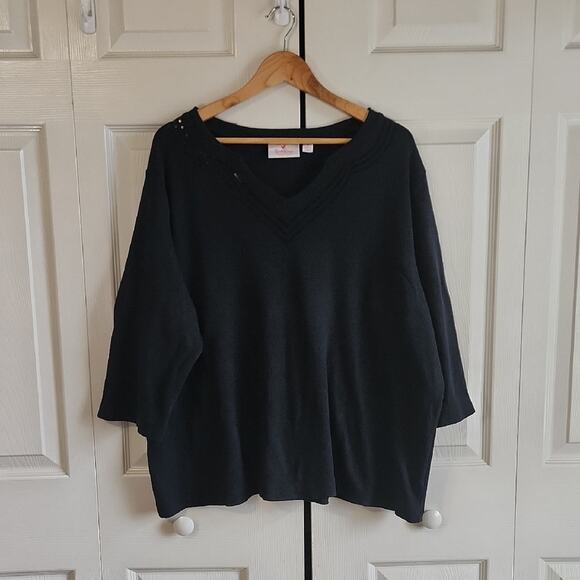 Quacker Factory Womens Black Top Size 2X Sequins 3/4 Sleeve Academia Neutral - Picture 1 of 11